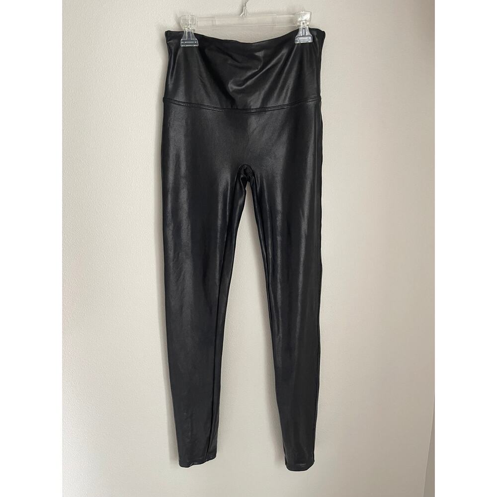 SPANX Black Faux Leather Leggings (Size Large)